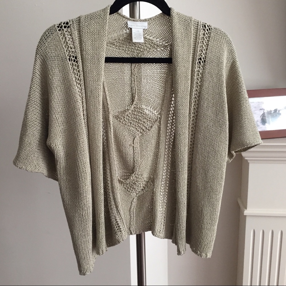 Sarah Spencer Champagne Short Sleeve Cropped Open Front Knit Cardigan Size L